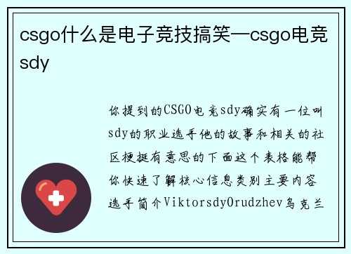 csgo什么是电子竞技搞笑—csgo电竞sdy